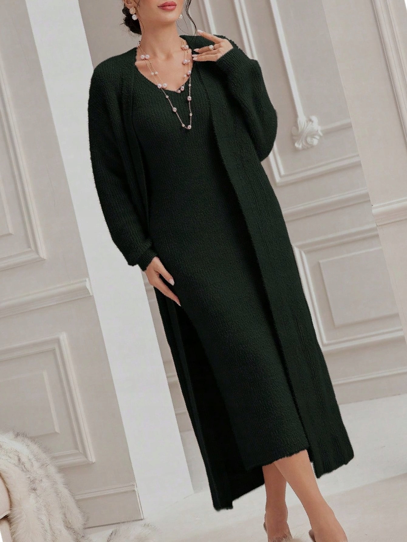 Šaty Plyšový kardigan bez zapínání Přehoz dlouhý tužkový XL