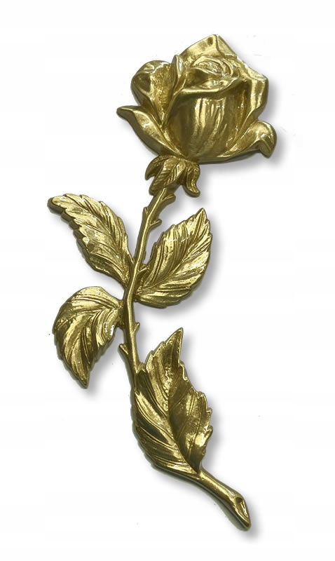 Malá růže ohnutá doprava, výška 24 cm, mosazný odlitek v přírodní barvě