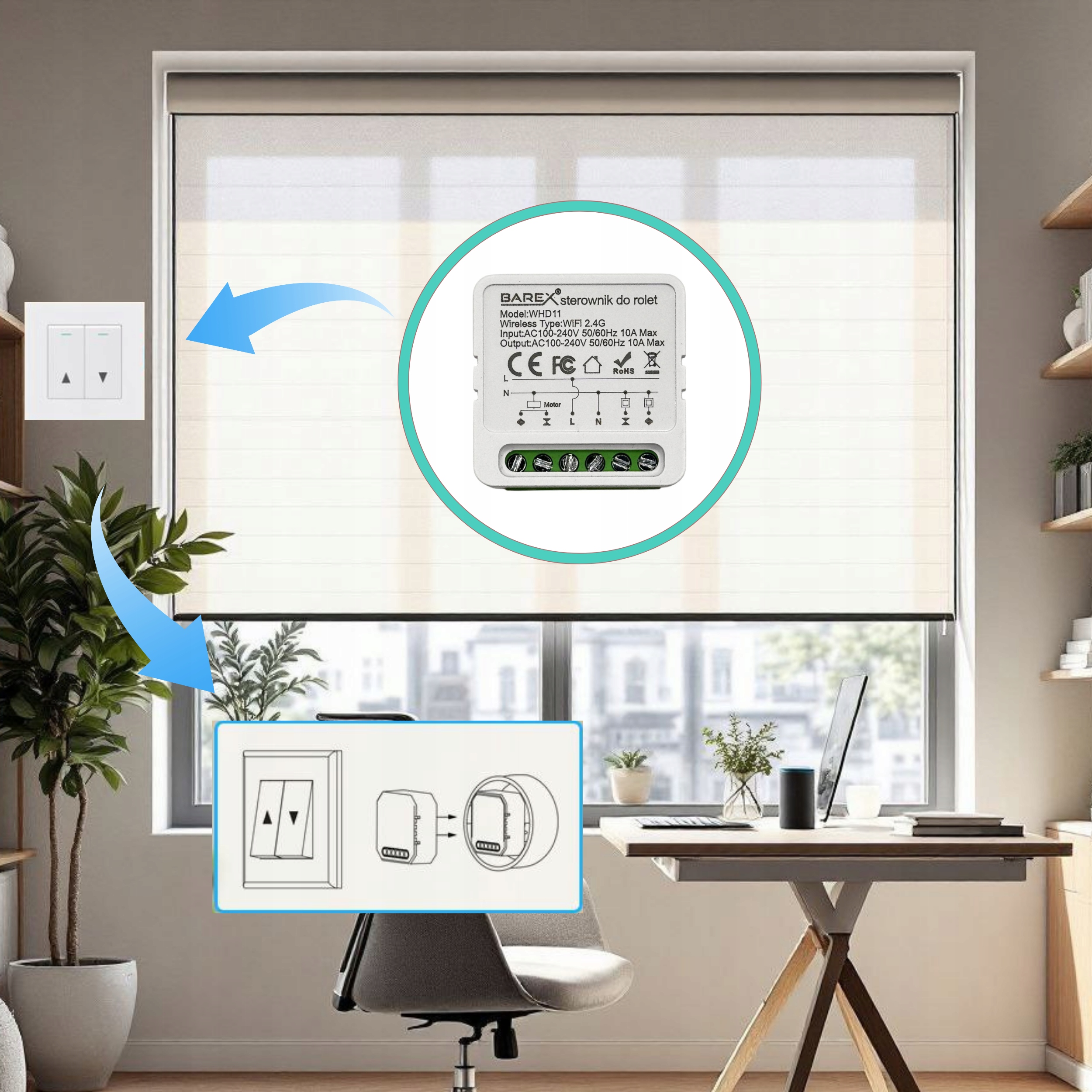 Zestaw 4x Inteligentny Wi-Fi Moduł do Sterowania Rolet i Zasłon Tuya 10 A Seria QS-WIFI-ECC02