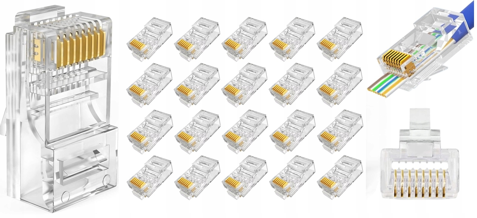 Zaciskarka RJ45 Przelotowa + 20x Złącza Wtyki RJ-45 Przelotowe kat. 5e Pass Stan opakowania oryginalne