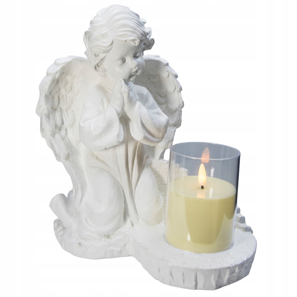 DUŻY ZNICZ + ŚWIECA GIPSOWA FIGURKA NAGROBNA LAMPA LED 3XAAA