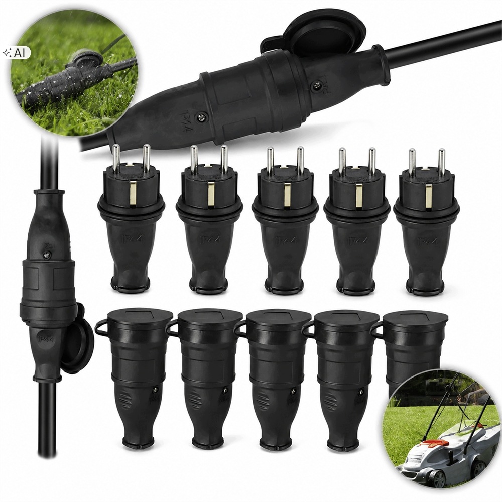 5 kusů Schuko konektor plný gumový IP44 ochranná zástrčka 230V 16A konektor