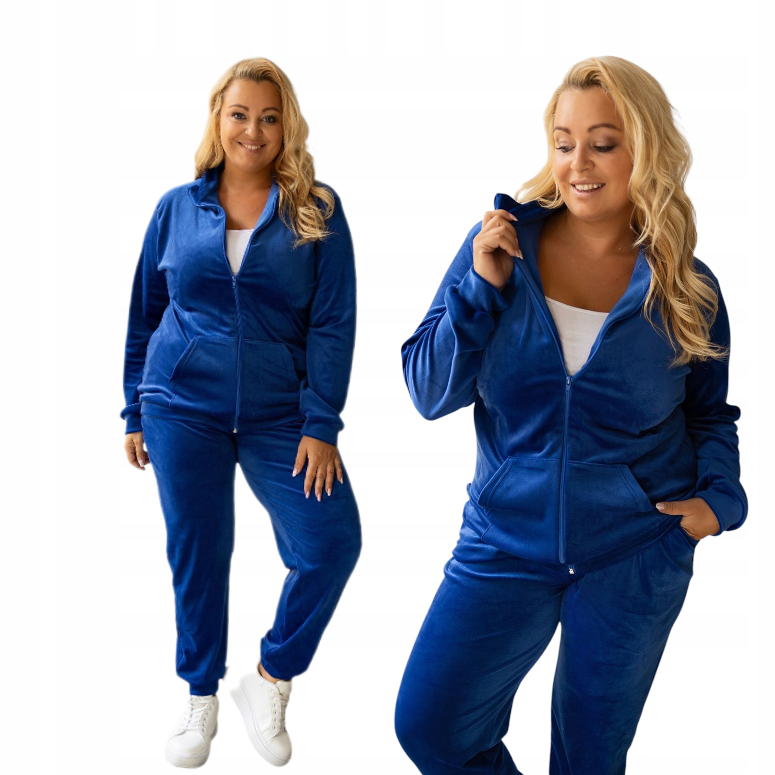 Polski Komplet Dres Welurowy Na Suwak Plus Size rozmiar 44/46 Niebieski
