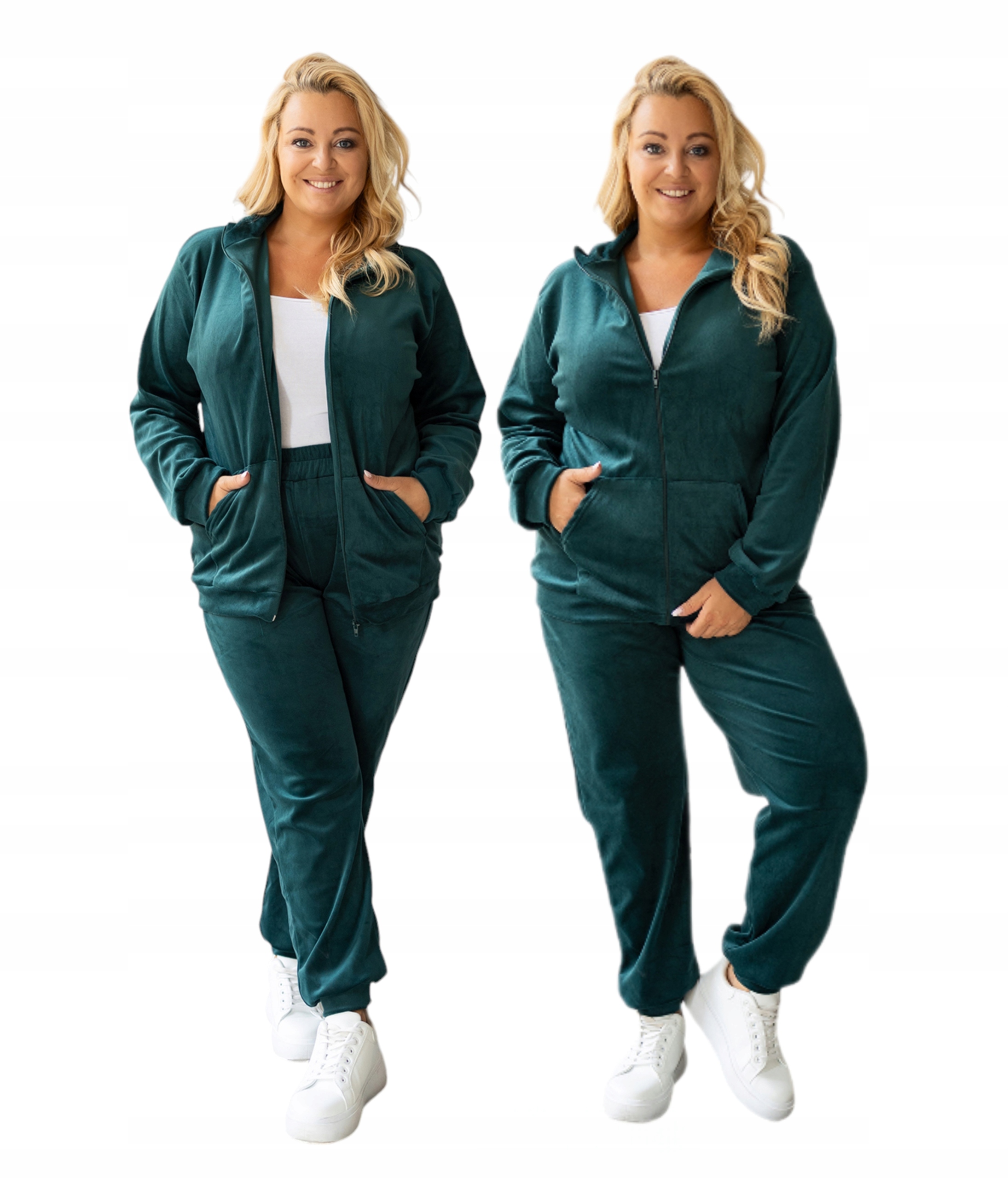 Polský Komplet Teplákovka Velurový Na Zip Plus Size, velikost 44/46 Lahvový