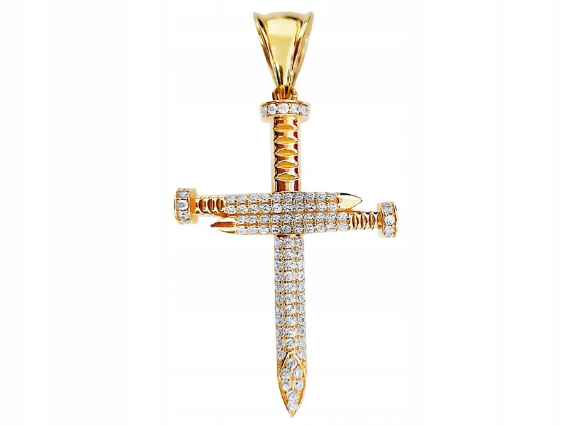 Zlatý přívěsek 585, velký efektní kříž s hřebíky, zdobený zirkony 14k