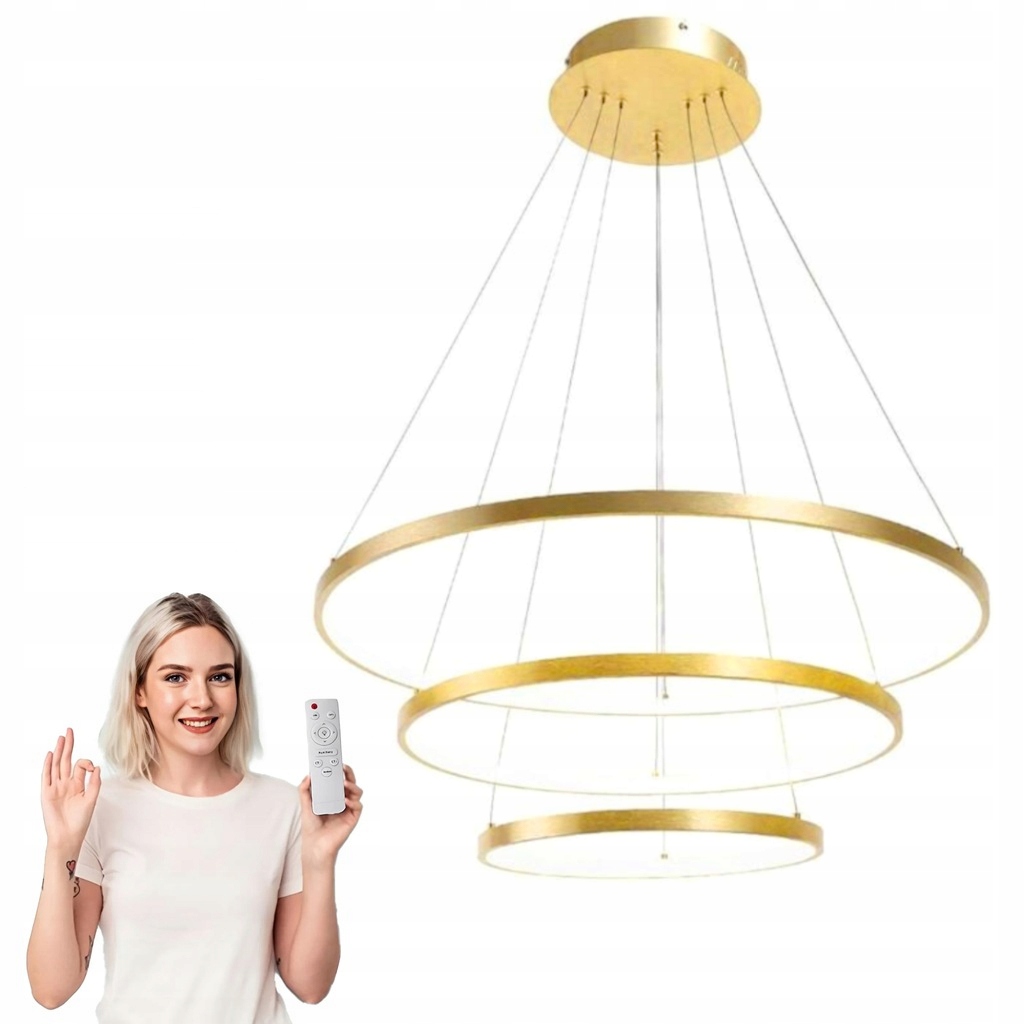 Závěsná Stropní Lampa Zlatý Led Lustr 3 Kruhy S Dálkovým Ovládáním, Variabilní Barva