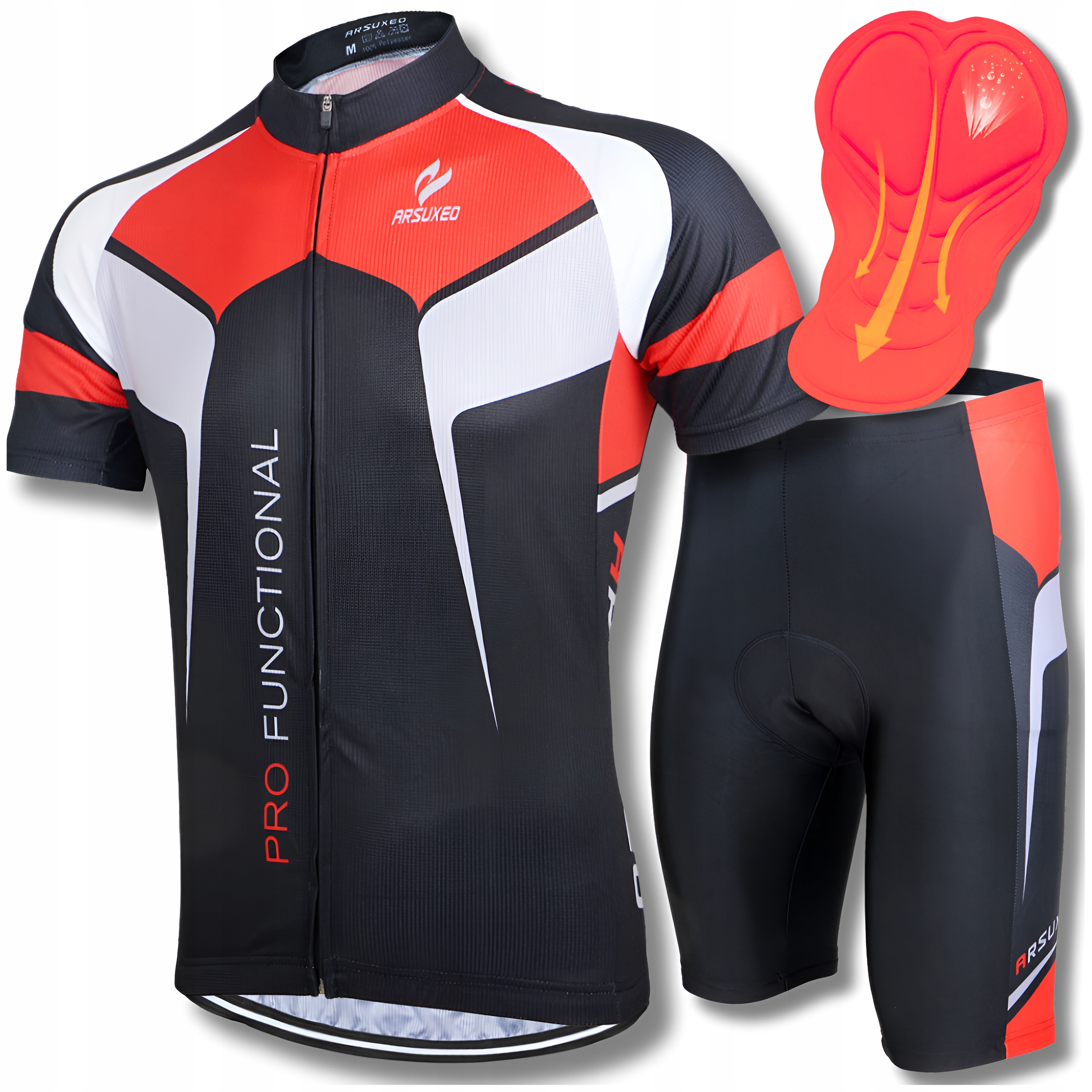 STRÓJ ROWEROWY KOSZULKA + SPODENKI ROWEROWE KOMPLET KOLARSKI S2 ARSUXEO XXL