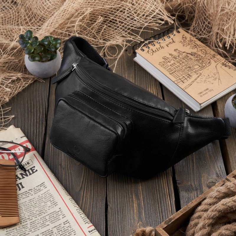 CZARNA SASZETKA NERKA UNISEX SKÓRA NA BIODRO RAMIĘ