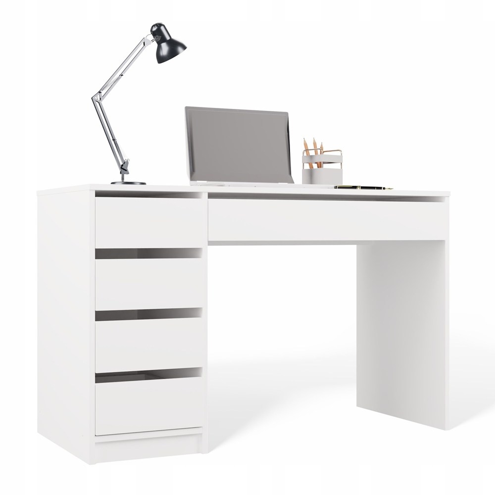 Psací Stůl Arto Bílý 120 CM 5 Zásuvek Skříňka Moderní Pro Práci V Kancelářském Domě