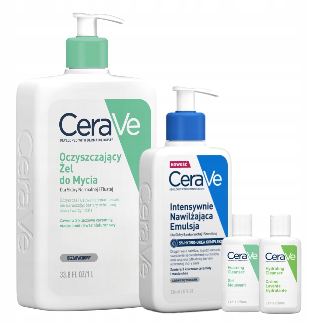 CeraVe Intensywnie Nawilżająca Emulsja z Urea, Żel Oczyszczający 1L