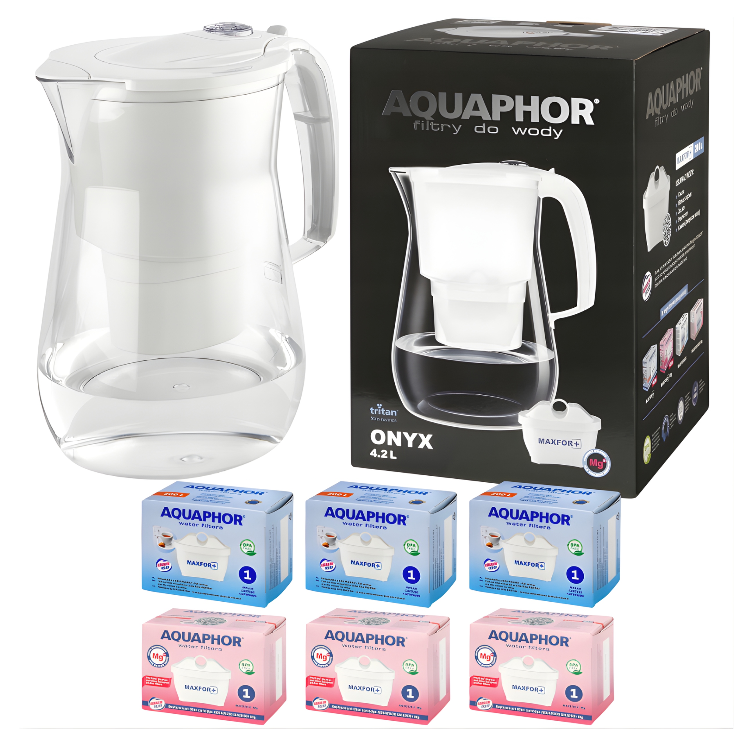 Aquaphor Onyx 4,2 l bílá filtrační konvice s filtry 3 obyčejné 3 magnéziové