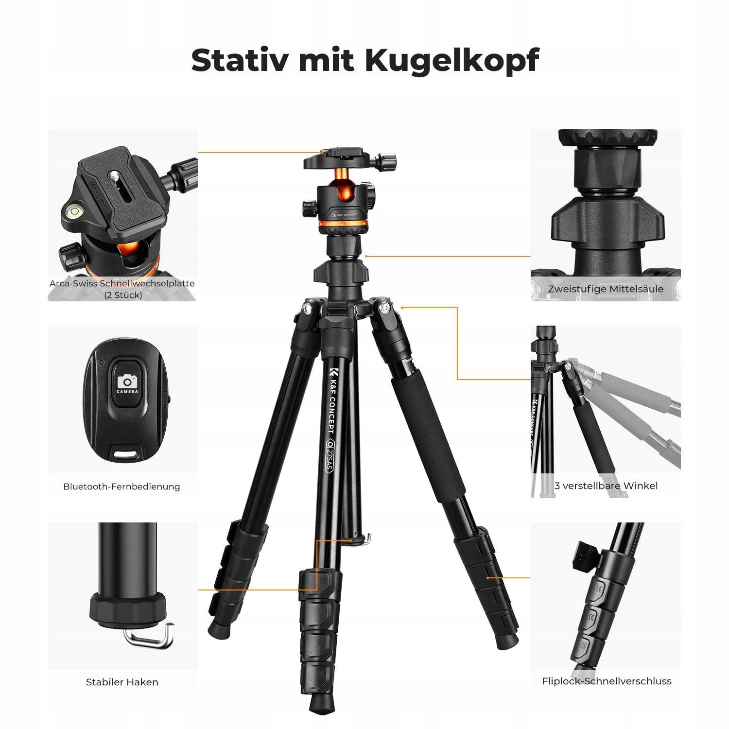K&F CONCEPT Statyw 192cm Do Aparatu i Smartfona Aluminiowy Z Pilotem — miniatura 2