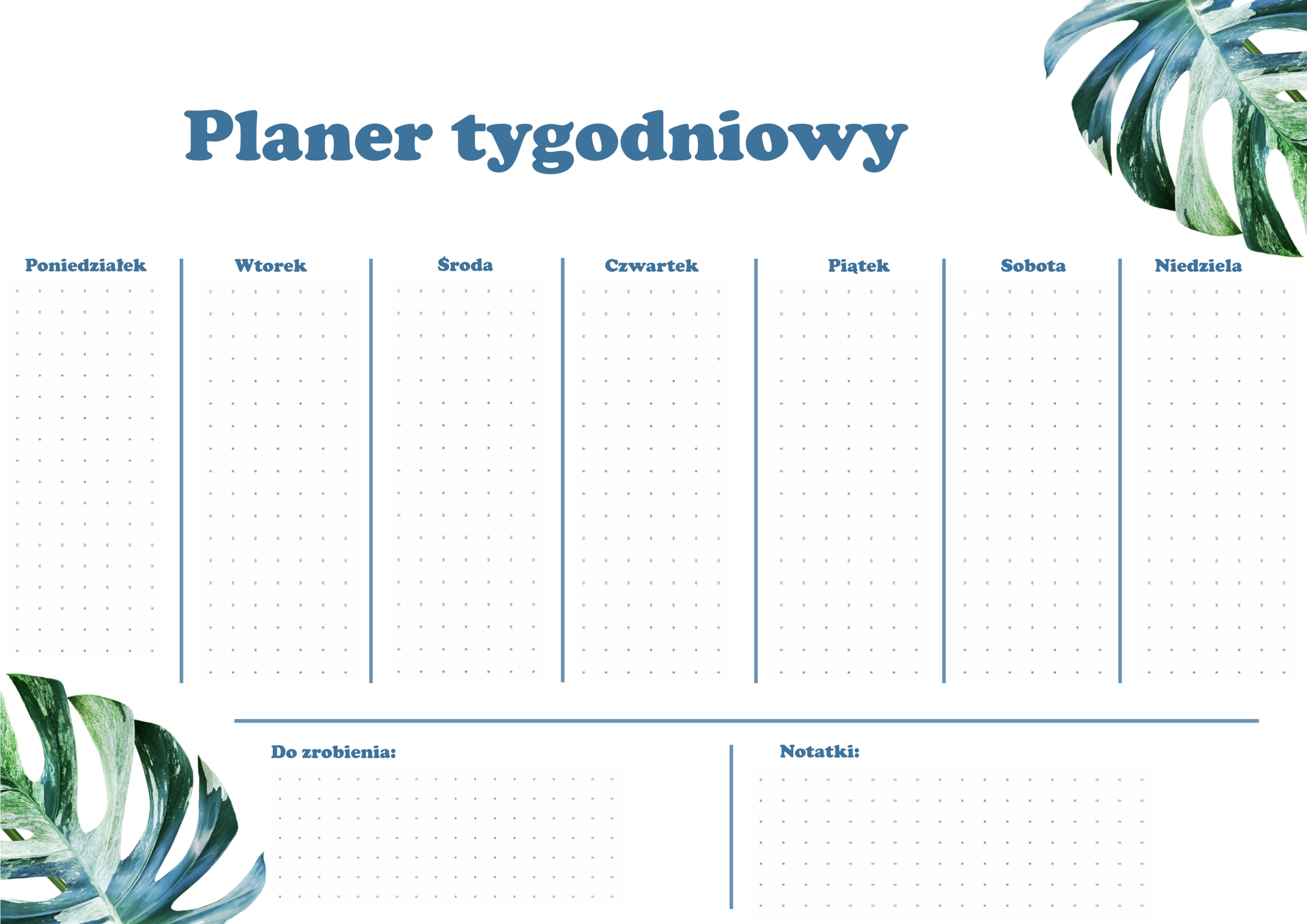Planer samoprzylepny tygodniowy Liście Monstery A4