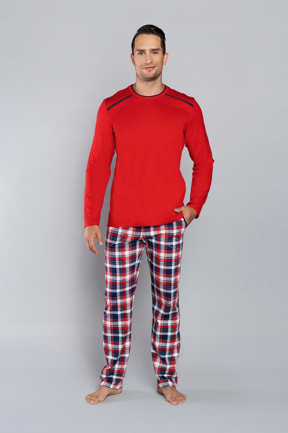 Pánské pyžamo Oland délka červená/tisk XL Italian Fashion