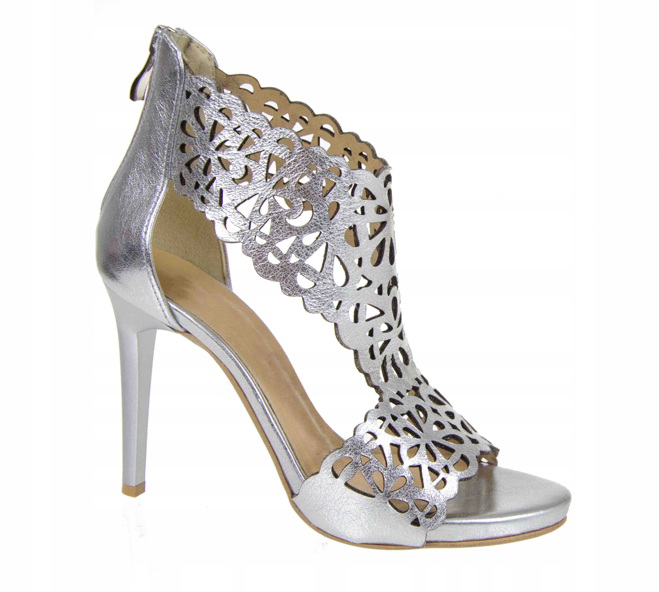 

LaRoni E700 Szpilki Sandały Czółenka Skóra Srebrne