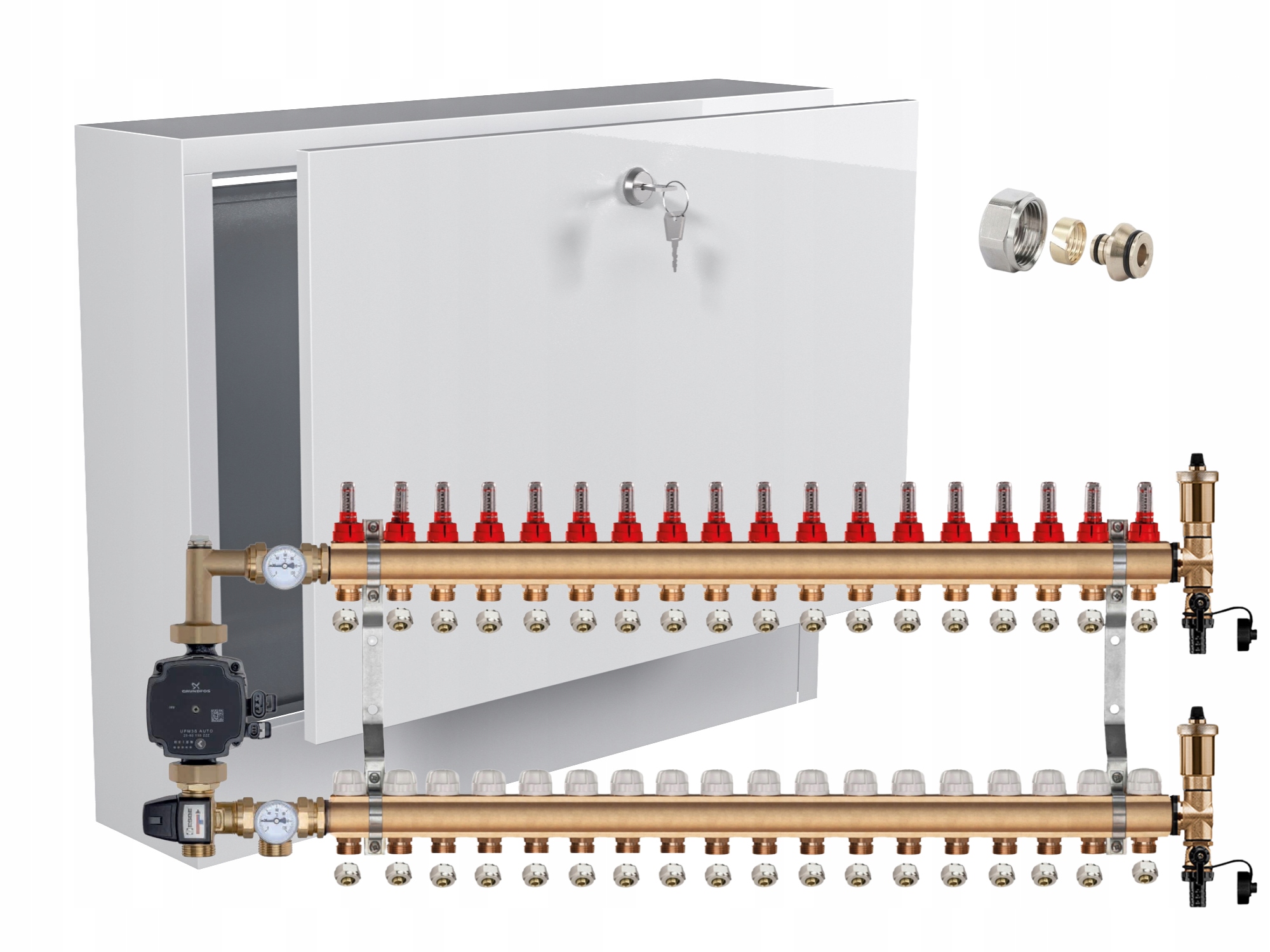 Mosazný Rozdělovač Podlahovky 18 S Čerpadlem Grundfos Nástěnná Skříňka Pex