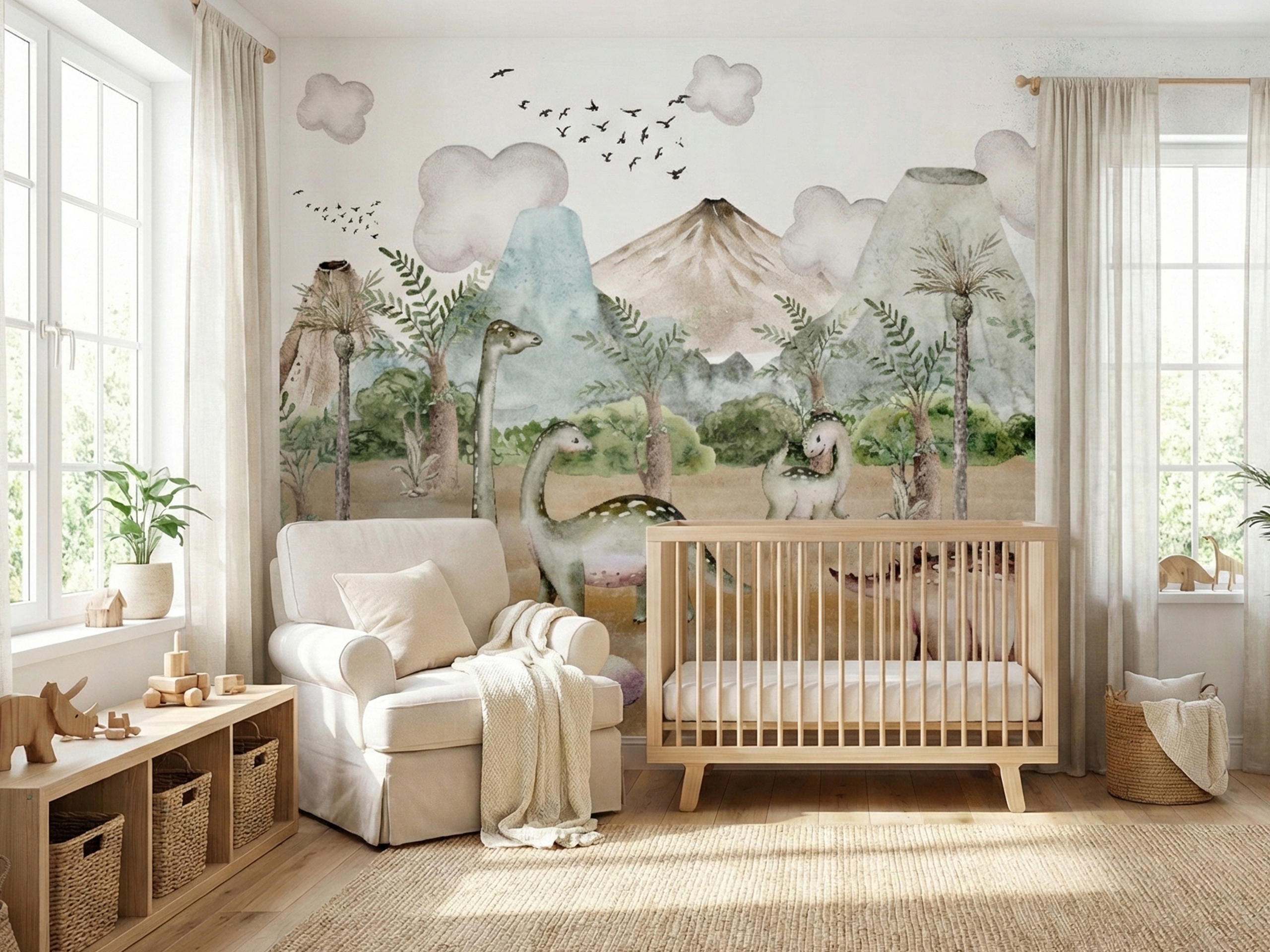 Fototapeta Dla Dzieci Dinozaury Akwarela Park Jurajski Wulkany Boho 400x280
