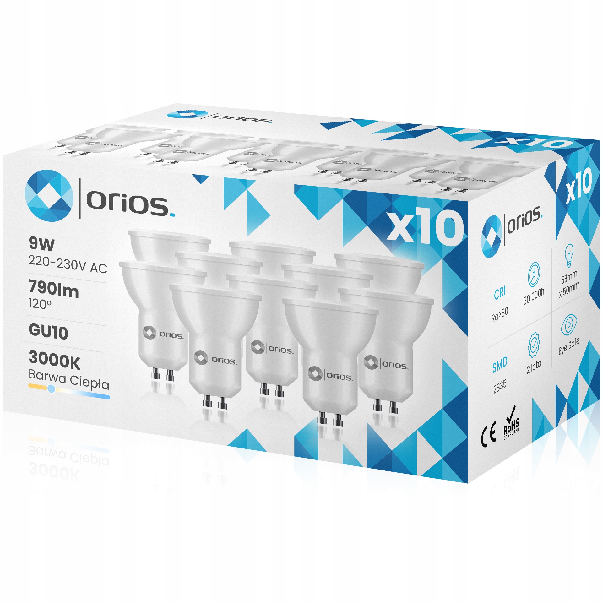 Żarówka LED GU10 9W = 75W BARWA CIEPŁA 3000K WYDAJNE ŻARÓWKI