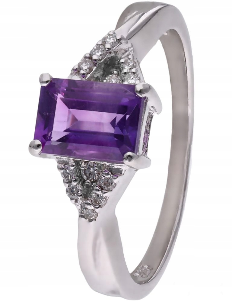 Stříbrný Prstýnek Ag 925 s ametystem a diamantem CVD-2061-R-AM vel. 20