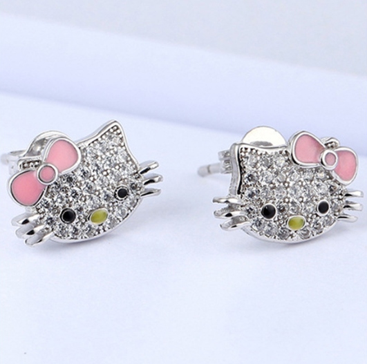 Kolczyki Hello Kitty Kotek Cyrkonie Sztyfty Marka Inna marka
