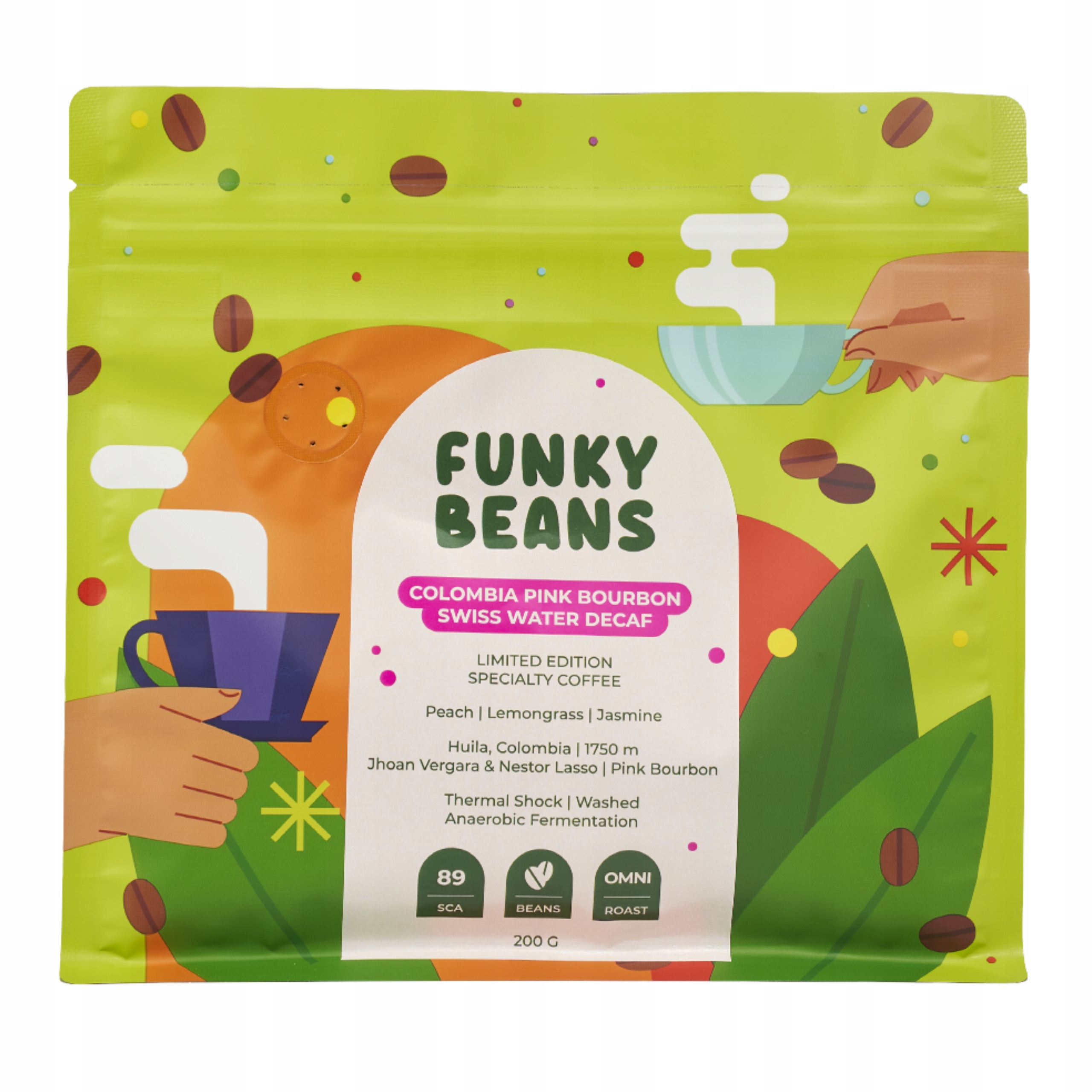 Levně Bezkofeinová káva specialty Funky Beans Colombia Pink Bourbon Swd 200 g
