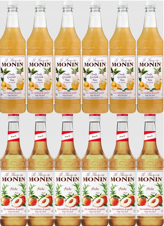 6x Syrop Cloudy Monin baza, 6x Brzoskwinia Monin