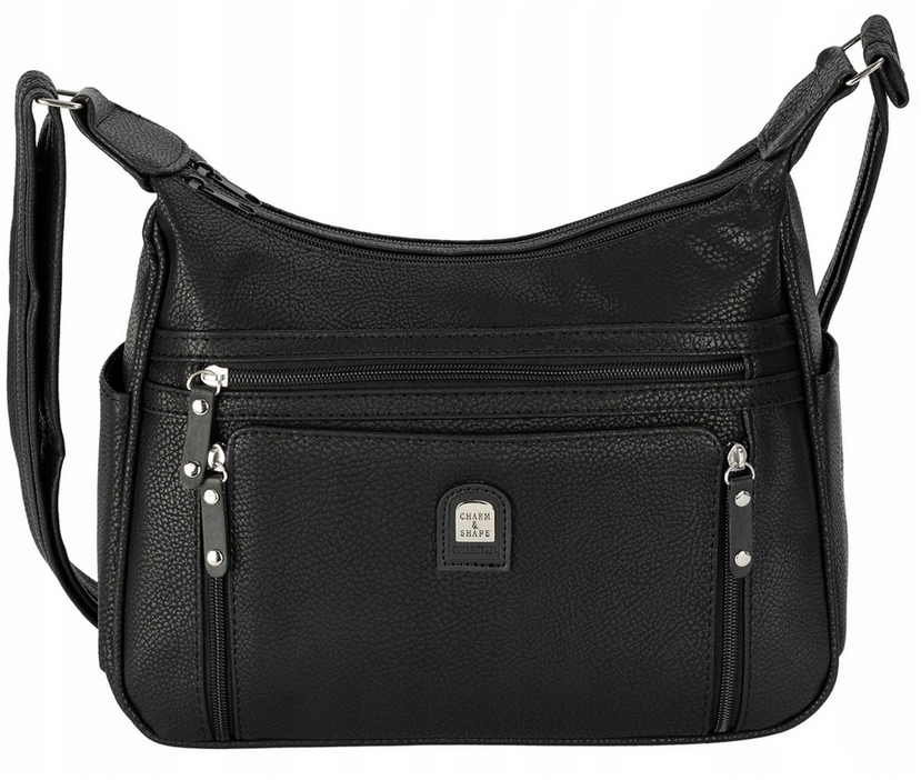 TOREBKA DAMSKA POJEMNA TORBA NA RAMIĘ KIESZONKI CZARNA SKÓRA VELLUGGIO Marka Velluggio