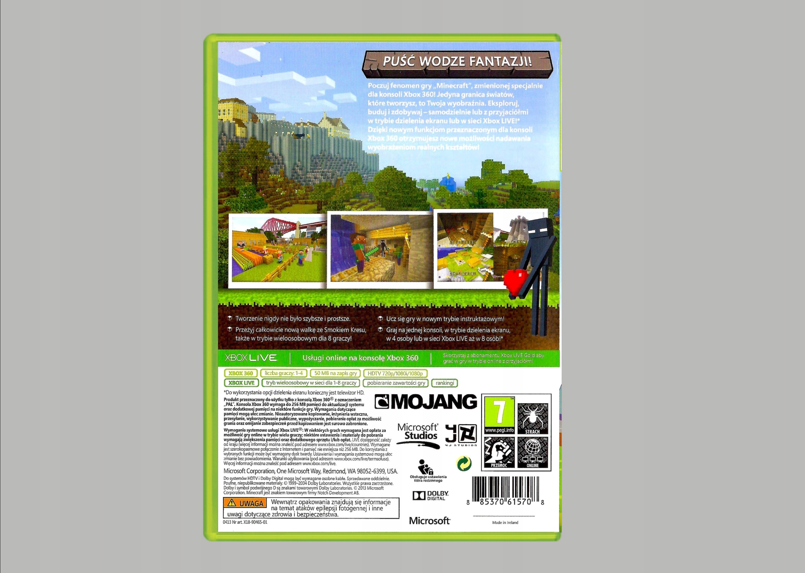 gra dla dzieci XBOX 360 MINECRAFT Polskie Wydanie UWOLNIJ ICH KREATYWNOŚĆ Tytuł alternatywny Minecraft: Xbox 360 Edition