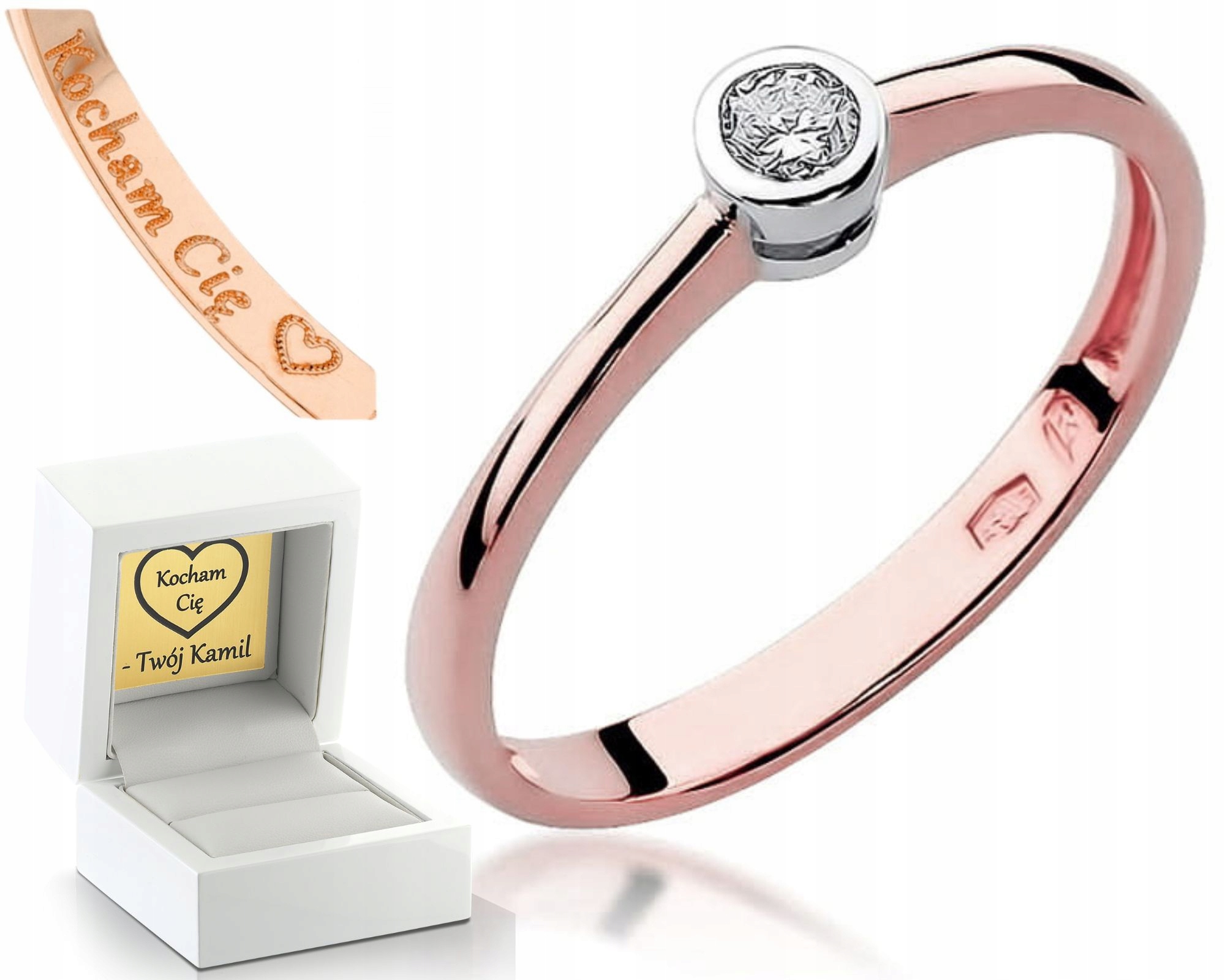 Prstýnek Briliant Růžové Zlato 585 Gravírování Bonus Zlato