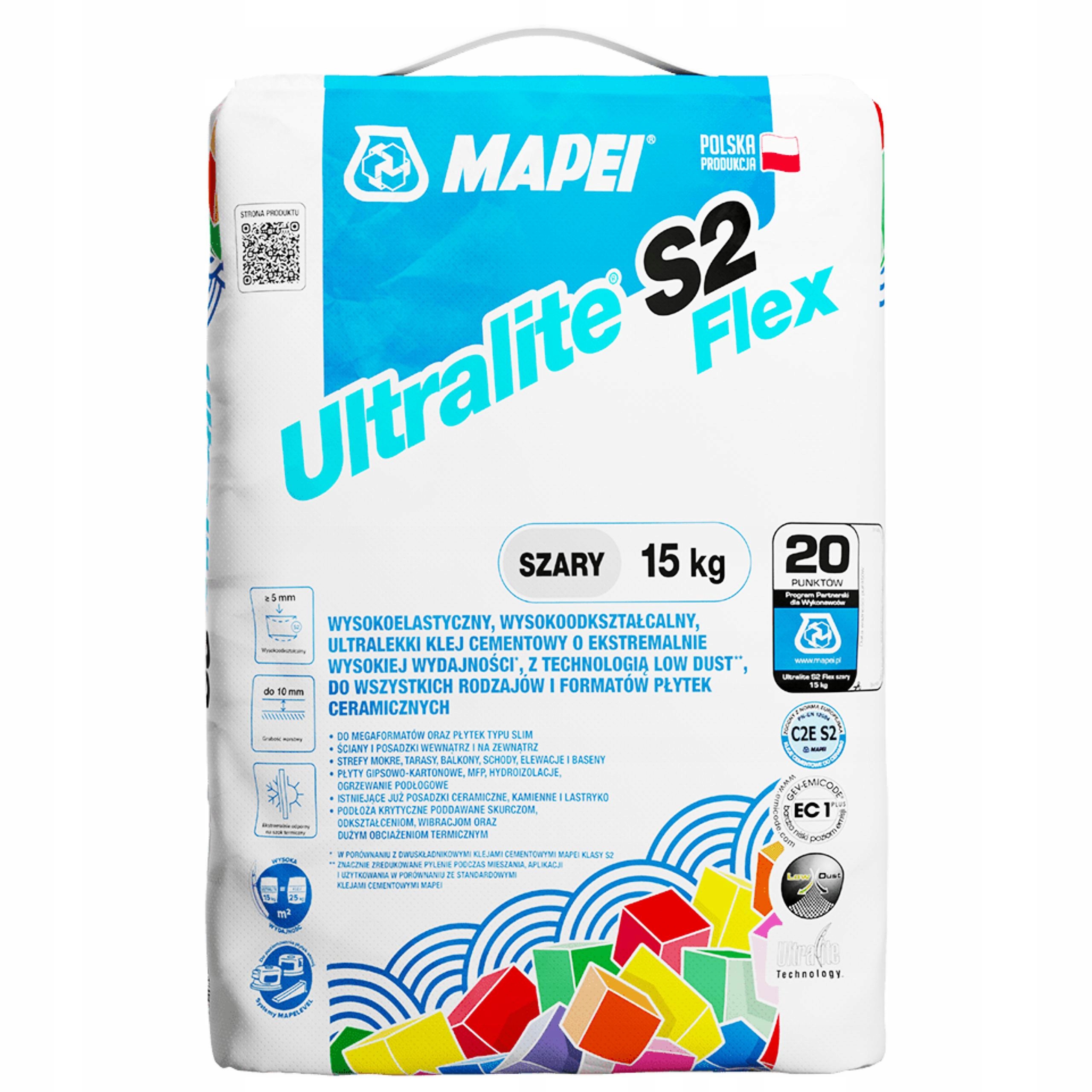 Klej do płytek Mapei Ultralite S2 Flex 15kg szary
