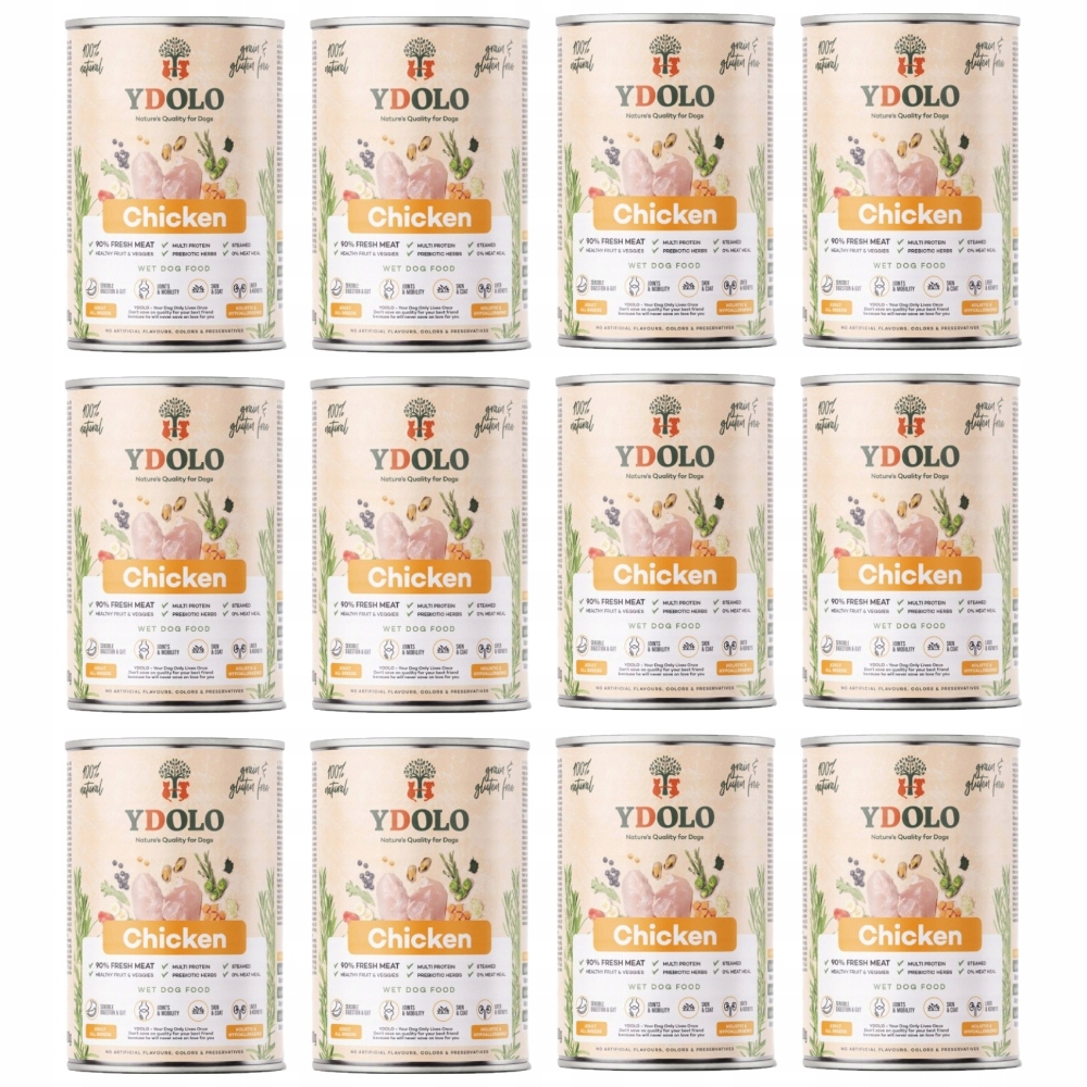 Levně Set Ydolo Chicken kuře a ryby vlhké krmivo pro psy 12 x 400 g