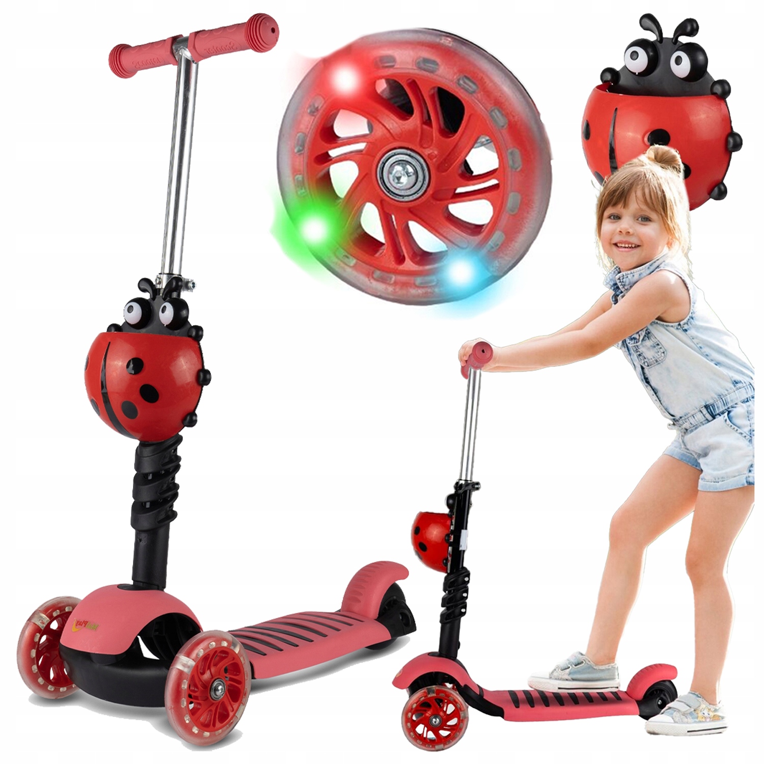 Hulajnoga Trójkołowa Dla Dziewczynki Balansowa 2W1 Led Siedzenie 3-8 Lat