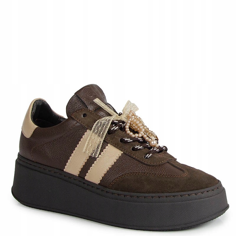 Chebello 4805 Čokoládově Hnědé Béžové Kožené Tenisky S Ozdobou, Velikost 40