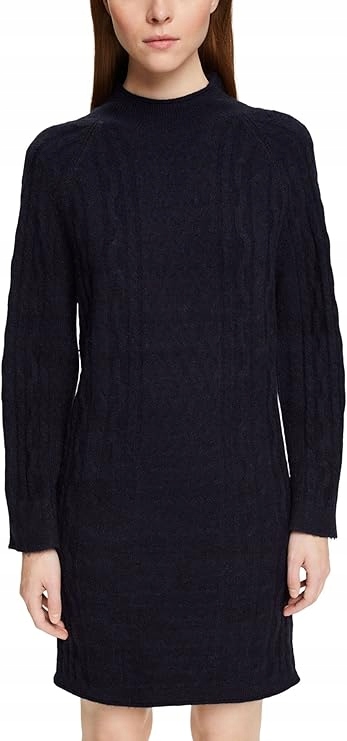 Esprit Tmavě Modrá Svetrová Šaty S Jemným Copánkem L 6FA