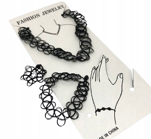 KOMPLET BIŻUTERII 3 szt CZARNY CHOKER BRANSOLETKA PIERŚCIONEK EMO PUNK