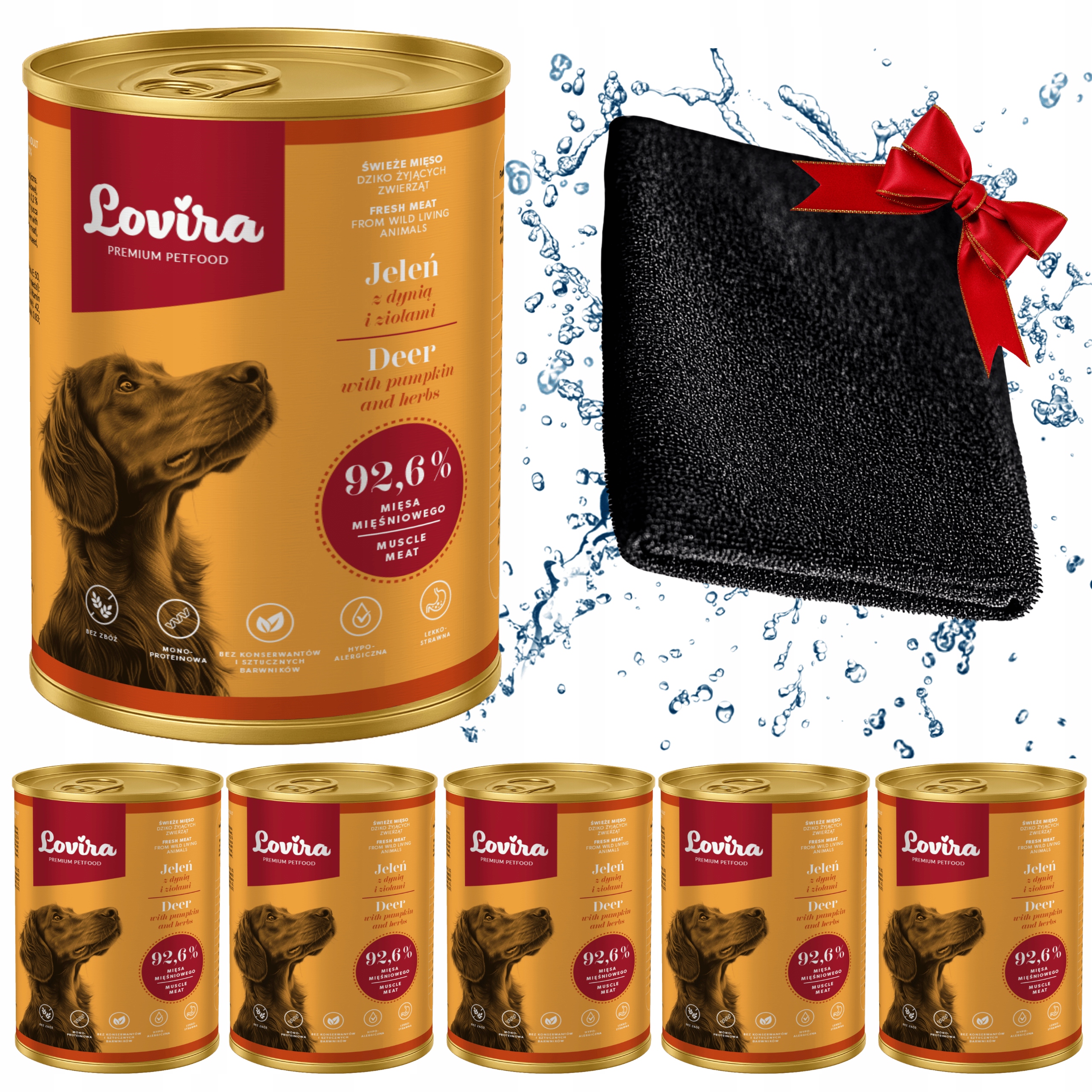 Levně 6x Krmivo Mokrý jelen 92,6 Plechovka Dárek Ručník pro psa s tlapkami Mikrovlákno