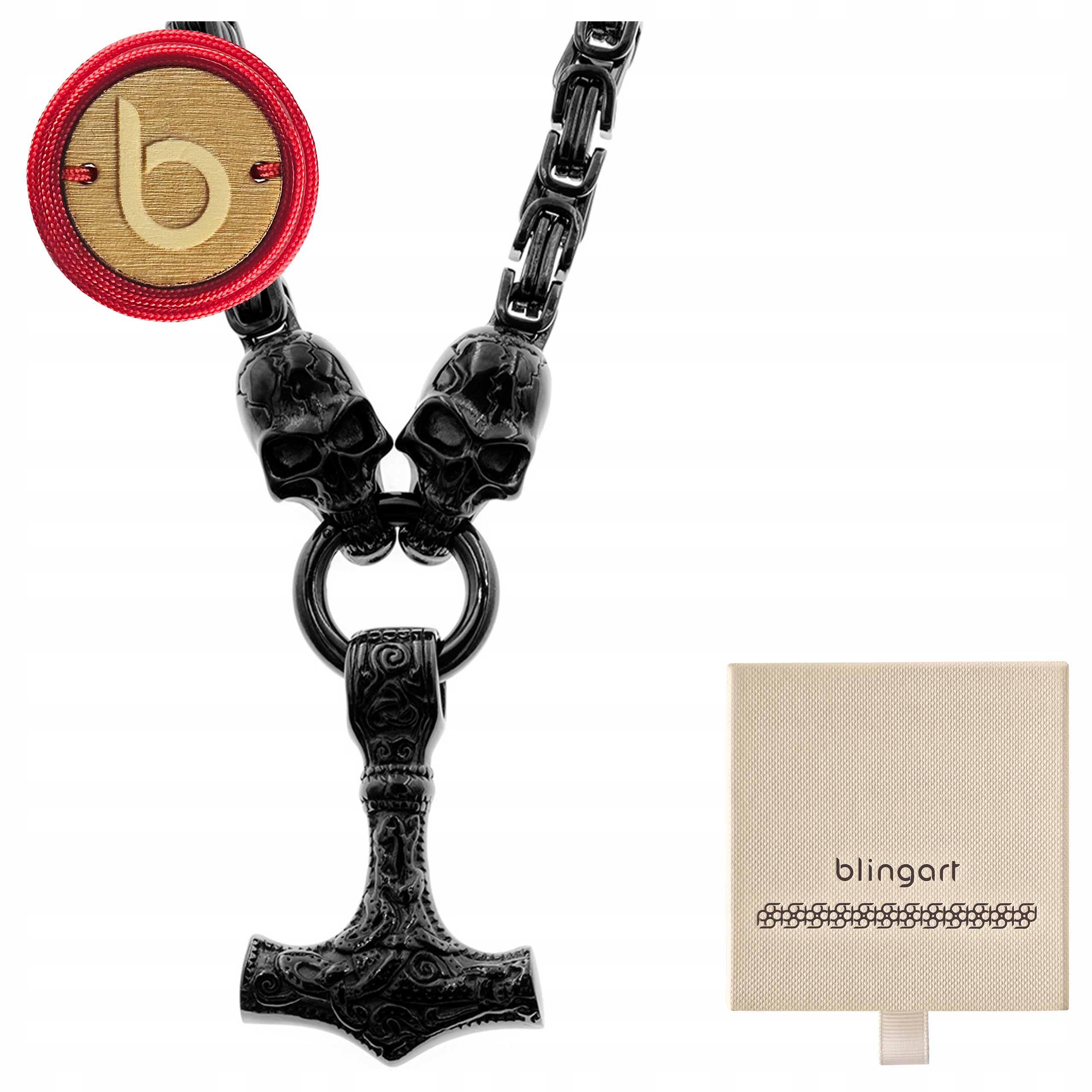 Pánský náhrdelník ocel černý Thorovo severské kladivo Blingart