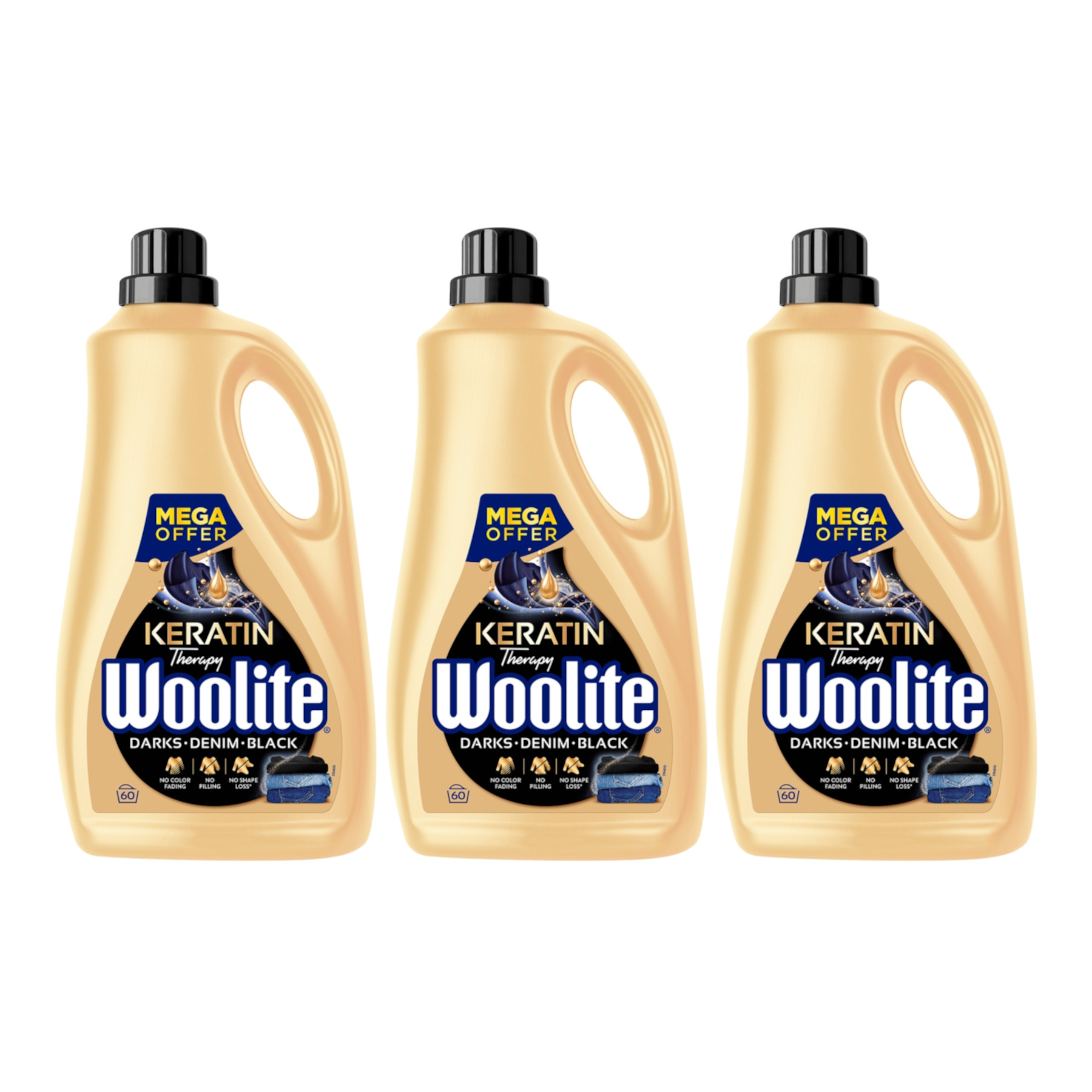 3x Tekutý prací prostředek Woolite Keratin Therapy Black 60 praní 3,6 l
