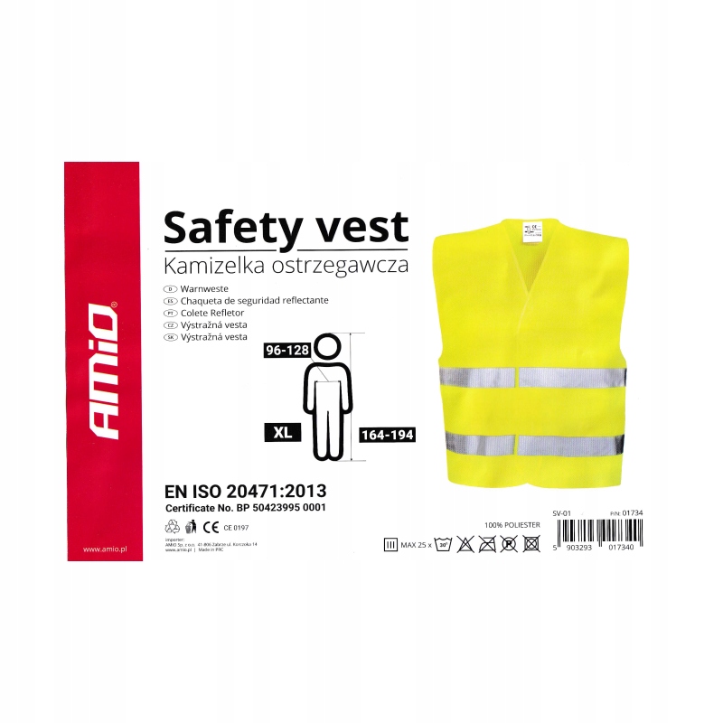 KAMIZELKA ODBLASKOWA OSTRZEGAWCZA Z CERTYFIKATEM Marka Amio