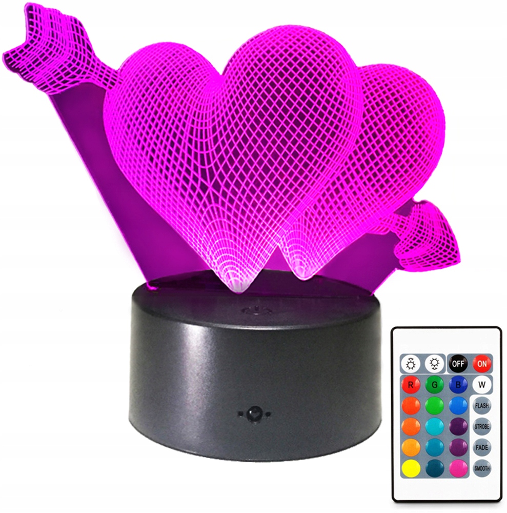 

Lampka Nocna 3D Led Serce Różne Pilot