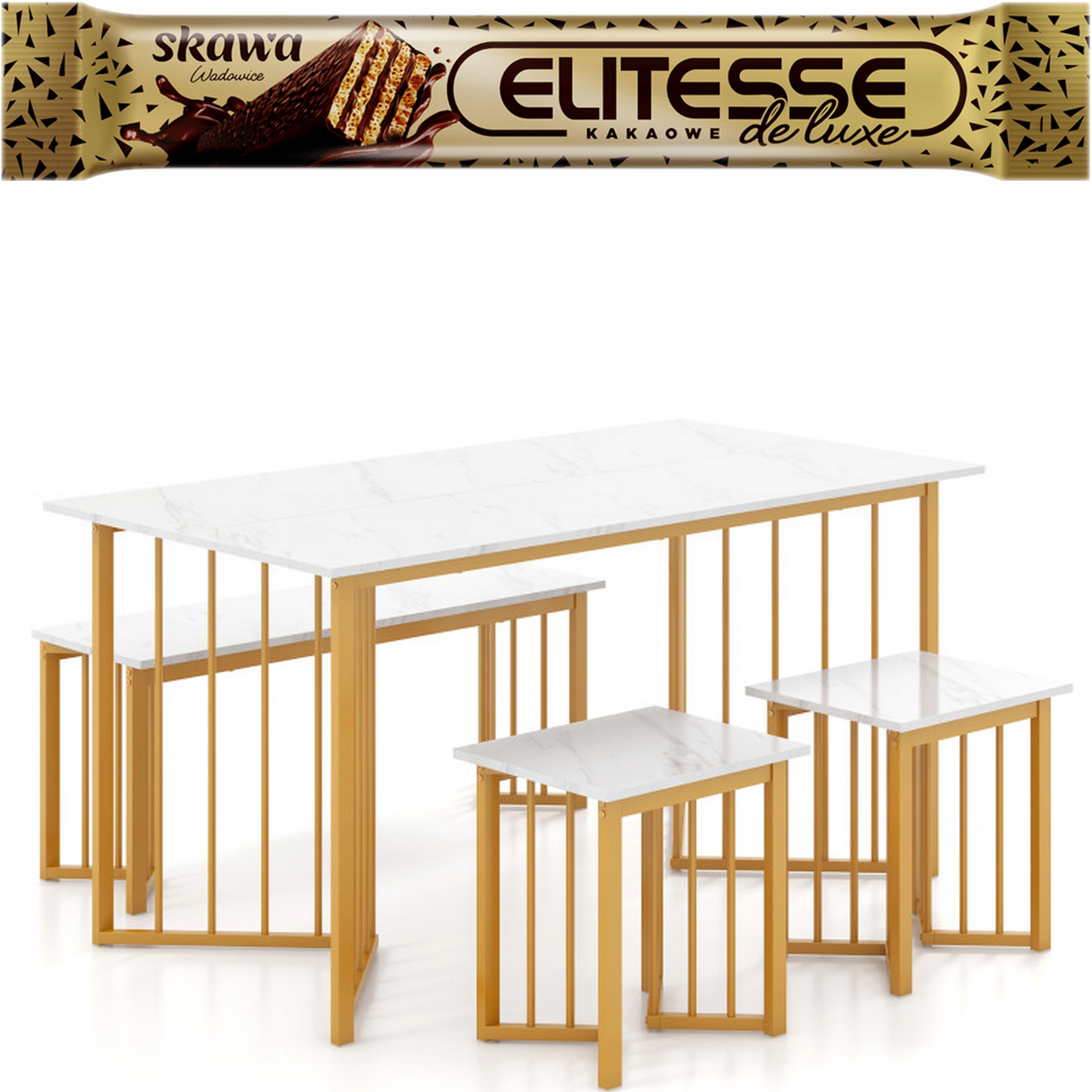 Costway 4-dílný set 2 židlí Lavička 4v1 150x80x75 cm Zlatý marm