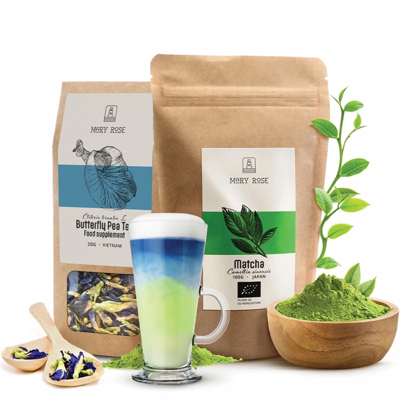 Zestaw Magiczna Lemoniada: japońska matcha BIO + Butterfly Pea Tea