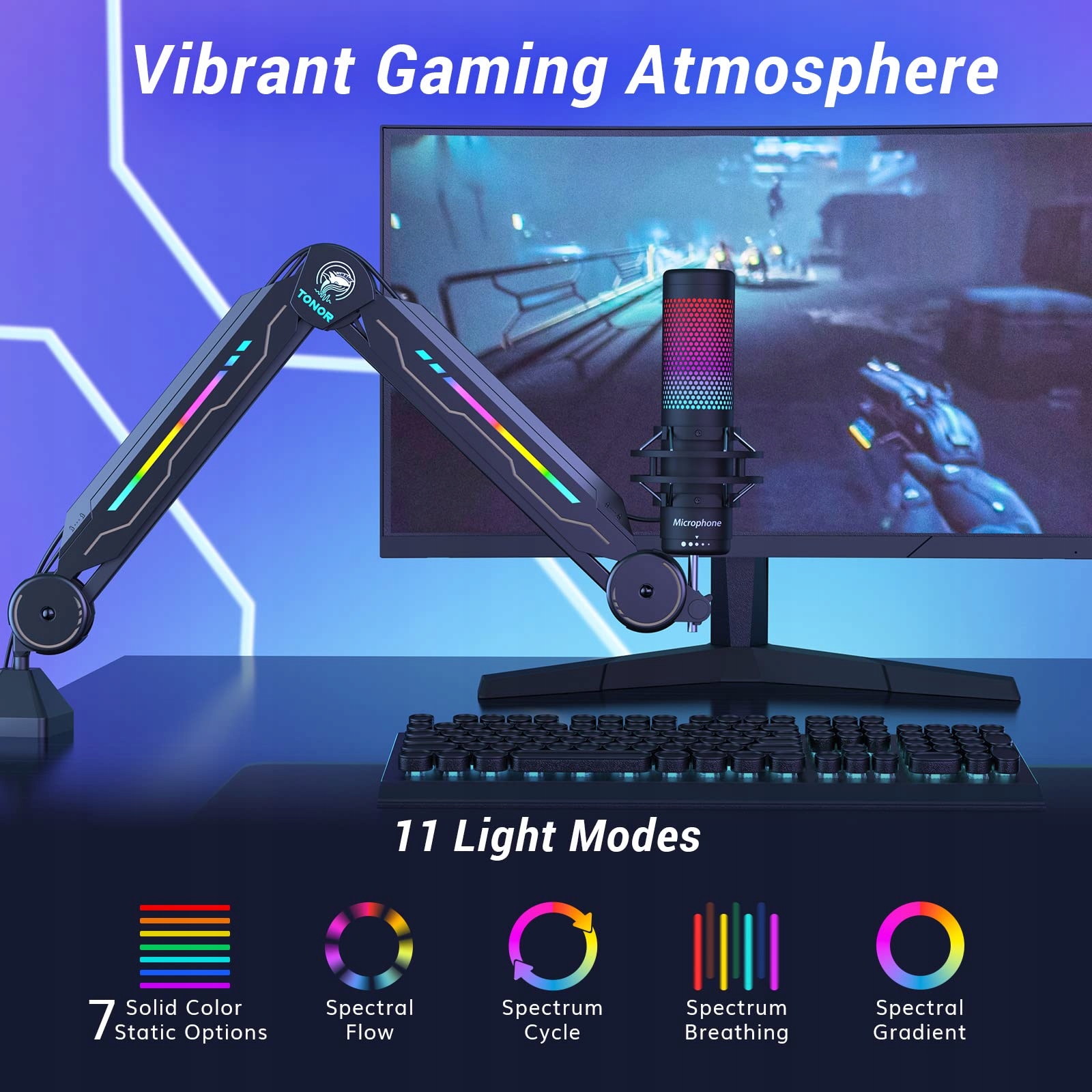 TONOR Gaming Mikrofon Ramię RGB Światło Regulowane dla Graczy — miniatura 2