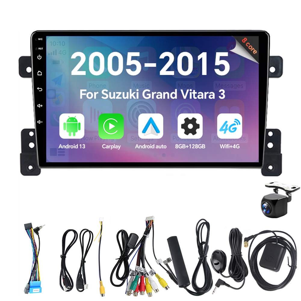 Autorádio Eunavi 2Din s Androidem 13 a Carplay pro Suzuki Grand Vitara 3 2005-2015