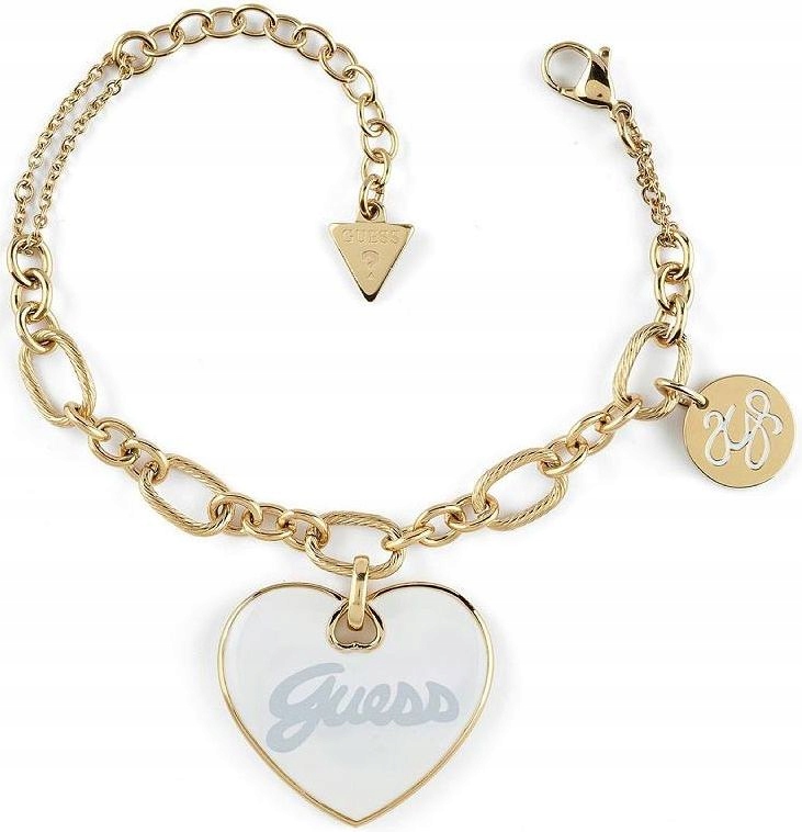 Originální Módní Dámský Vintage Náramek Guess Zlatý S Bílým Srdcem