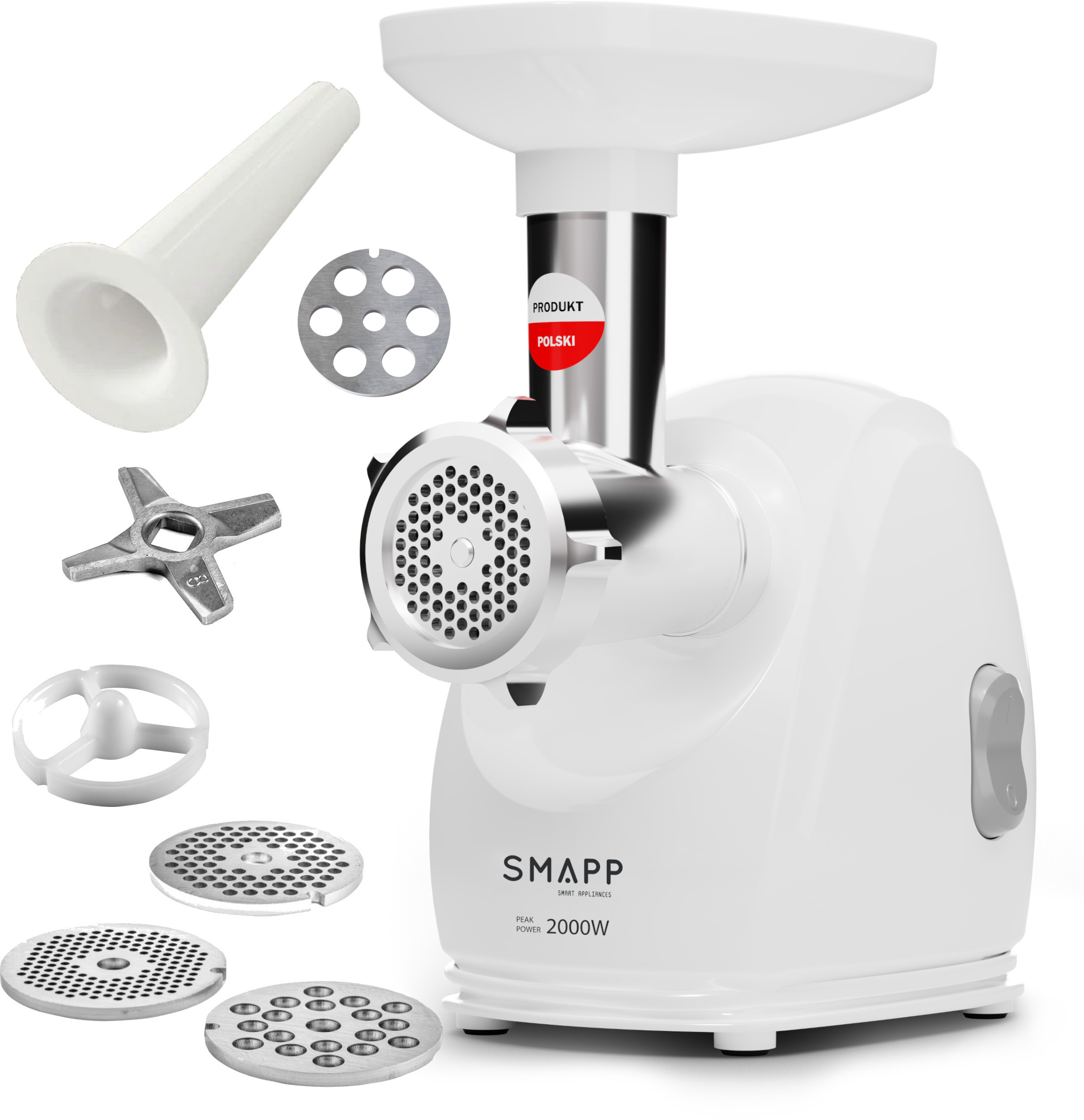 Maszynka do mielenia mięsa Smapp 489.8 Biała dodatkowe sito 13mm