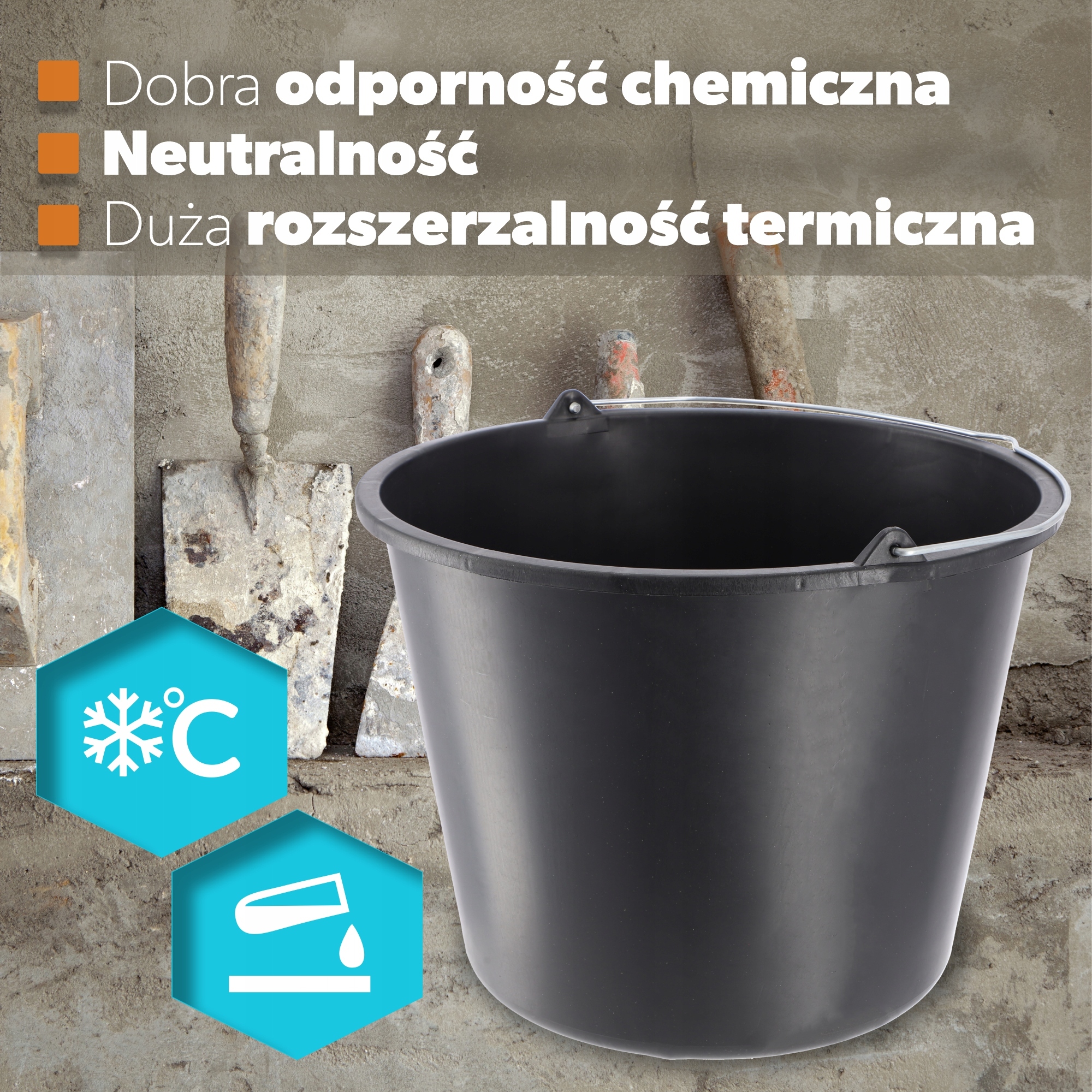WIADRO BUDOWLANE Z RĄCZKĄ PLASTIKOWE OKRĄGŁE 12L Marka Kadax