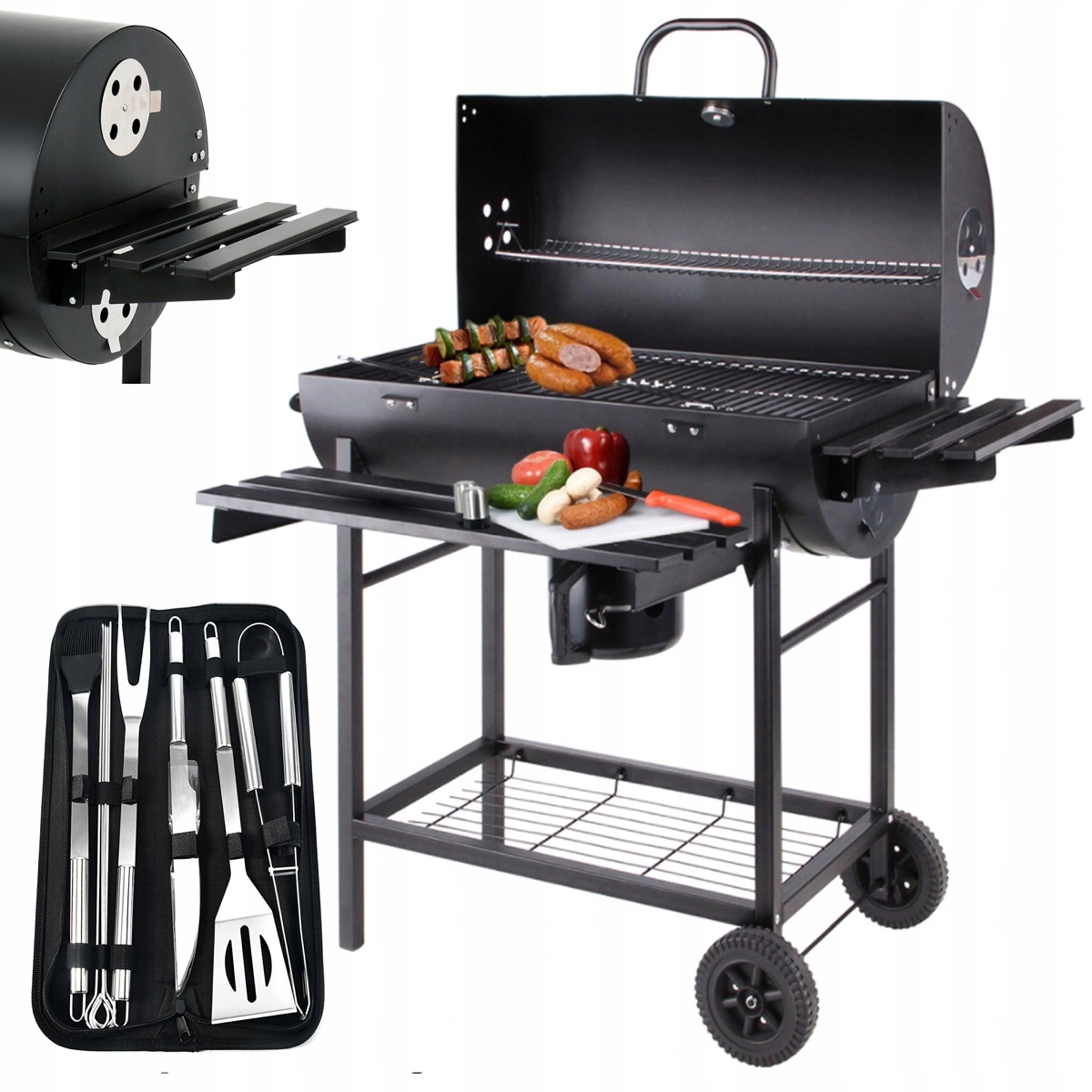 

Grill Ogrodowy Węglowy Z Pokrywą Półki + Akcesoria