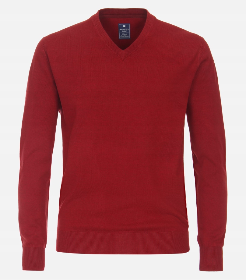 Sweter Męski Bawełniany Bordowy Redmond Dekolt V-neck Serek 3XL