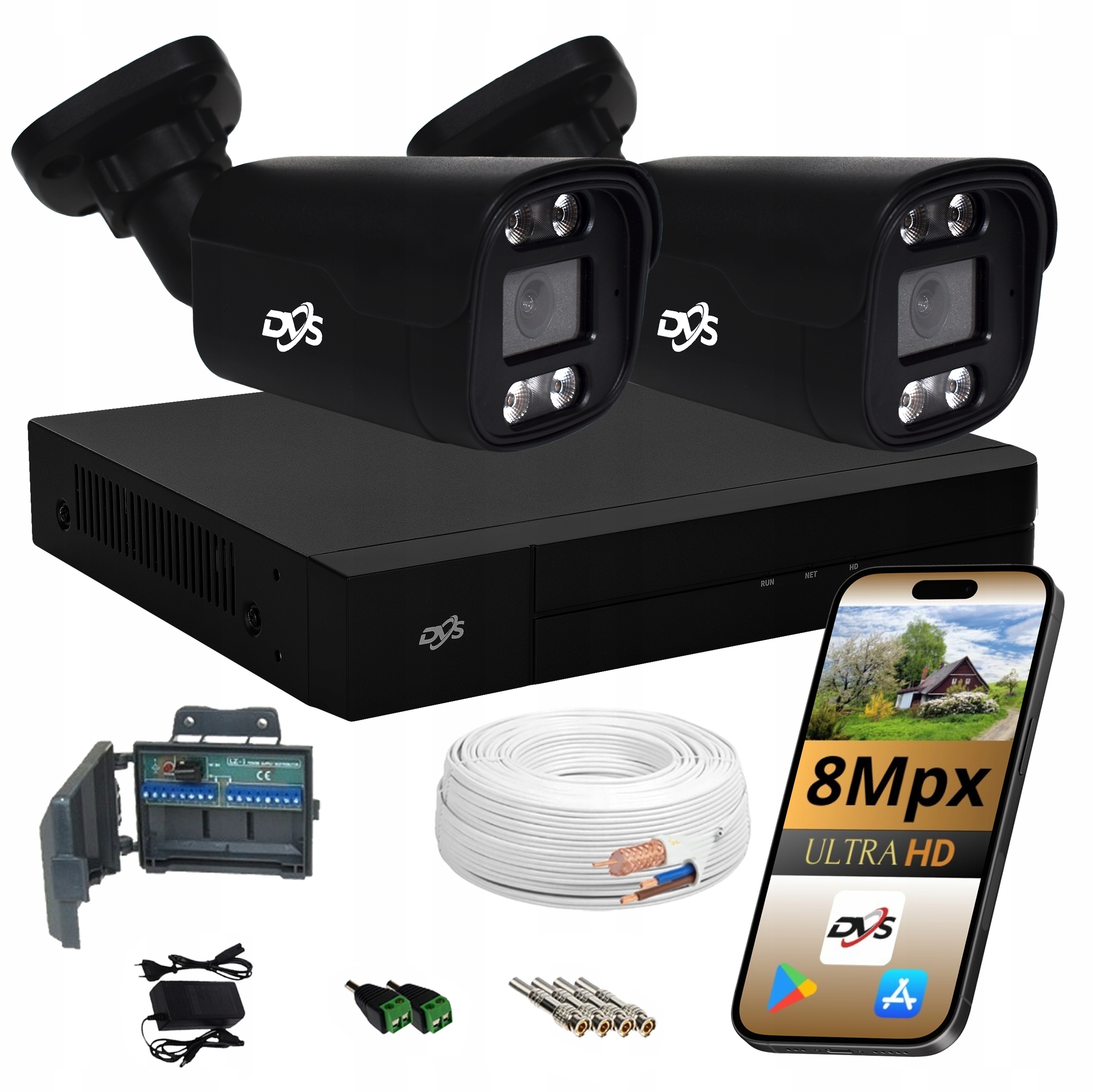 Sada 2 Černých Kamer Analog Externí Pro Monitorování Dual 8 Mpx